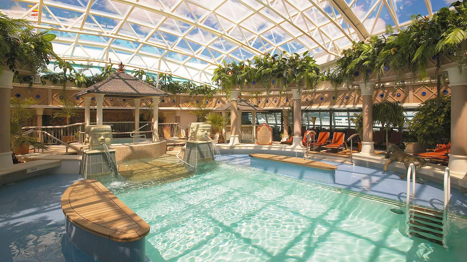 The pool onboard Serenade of the Seas features a retractable glass roof,